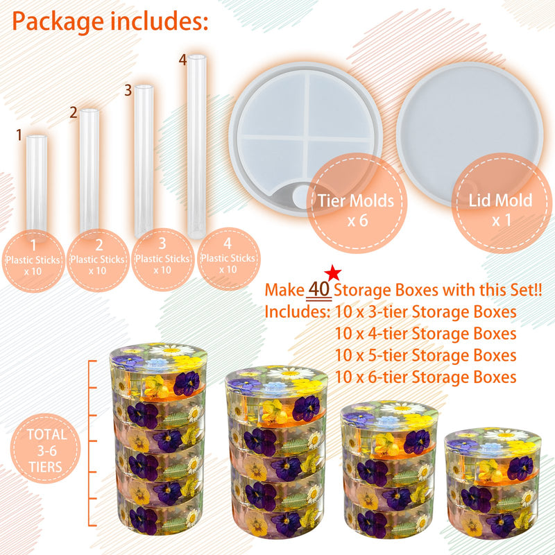 Rotatable Storage Box Resin Silicone Moulds Set with Lid & Bearings 47-count, Multi-layer