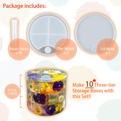 3-Layer Rotatable Storage Box Resin Silicone Moulds Set 14-count