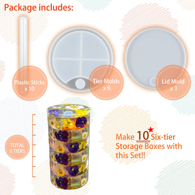 6-Layer Rotatable Storage Box Resin Silicone Moulds Set 17-count