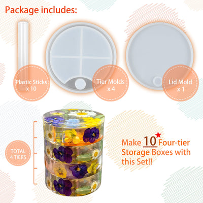 4-Layer Rotatable Storage Box Resin Silicone Moulds Set 15-count