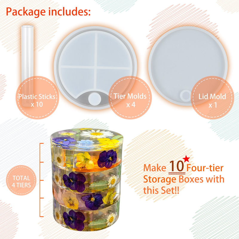 4-Layer Rotatable Storage Box Resin Silicone Moulds Set 15-count