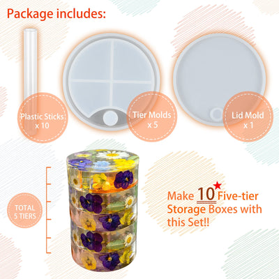 5-Layer Rotatable Storage Box Resin Silicone Moulds Set 16-count