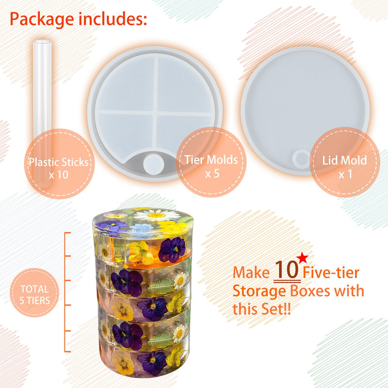 5-Layer Rotatable Storage Box Resin Silicone Moulds Set 16-count