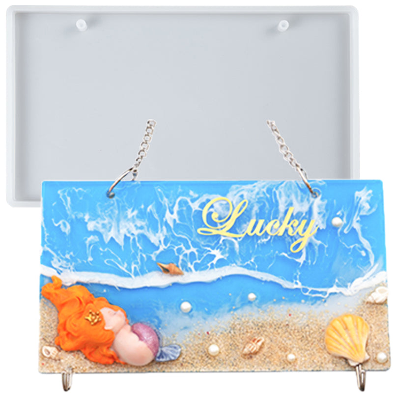 Hanging Sign Epoxy Resin Silicone Mold with 2 holes, Rectangular