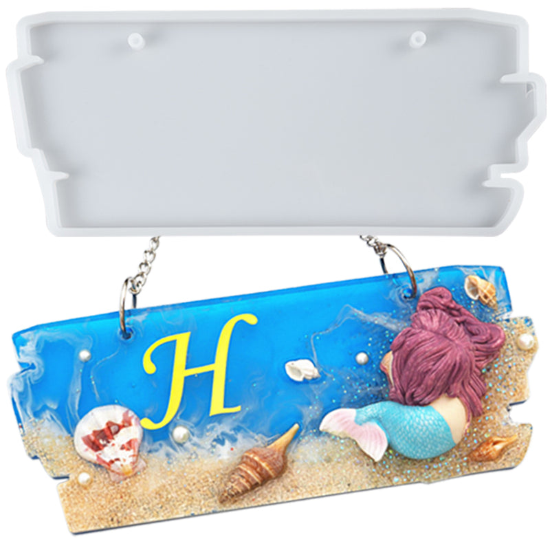 Hanging Sign Epoxy Resin Silicone Mold with 2 Holes, Irregular Rectangular