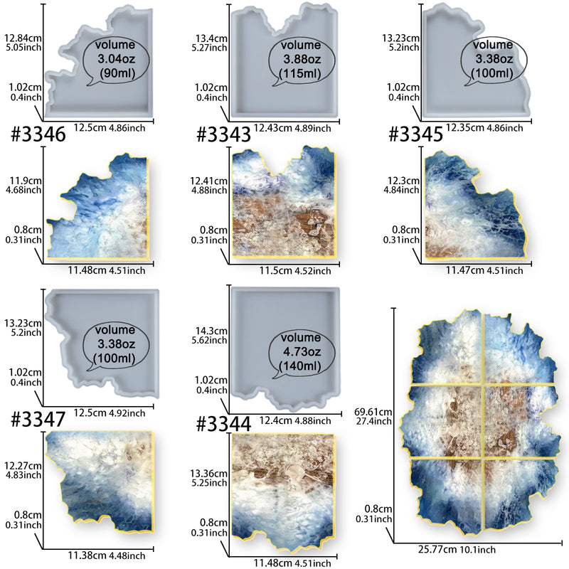 Geode Agate Coaster Epoxy Resin Silicone Molds Set Six Cut Stone Segments Large 5.2x4.9inch