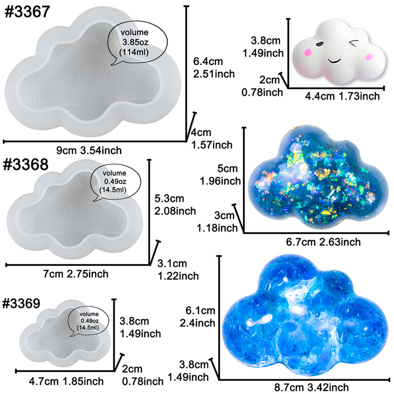 3D Cloud Assortment Epoxy Resin Silicone Molds Set 3-count 2.8inch 2.1inch 1.5inch