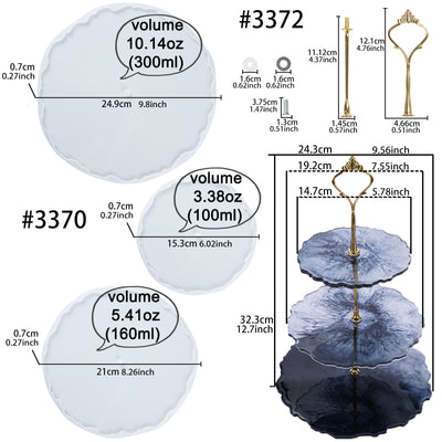 3 Tier Cake Stand Epoxy Resin Molds Geode Agate Silicone Trays with Hardware Fittings, Round