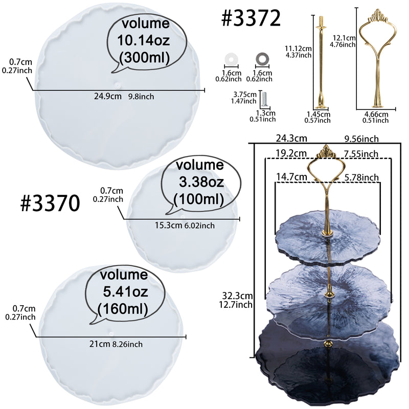 3 Tier Cake Stand Epoxy Resin Molds Geode Agate Silicone Trays with Hardware Fittings, Round