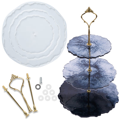 3 Tier Cake Stand Epoxy Resin Molds Geode Agate Silicone Trays with Hardware Fittings, Round