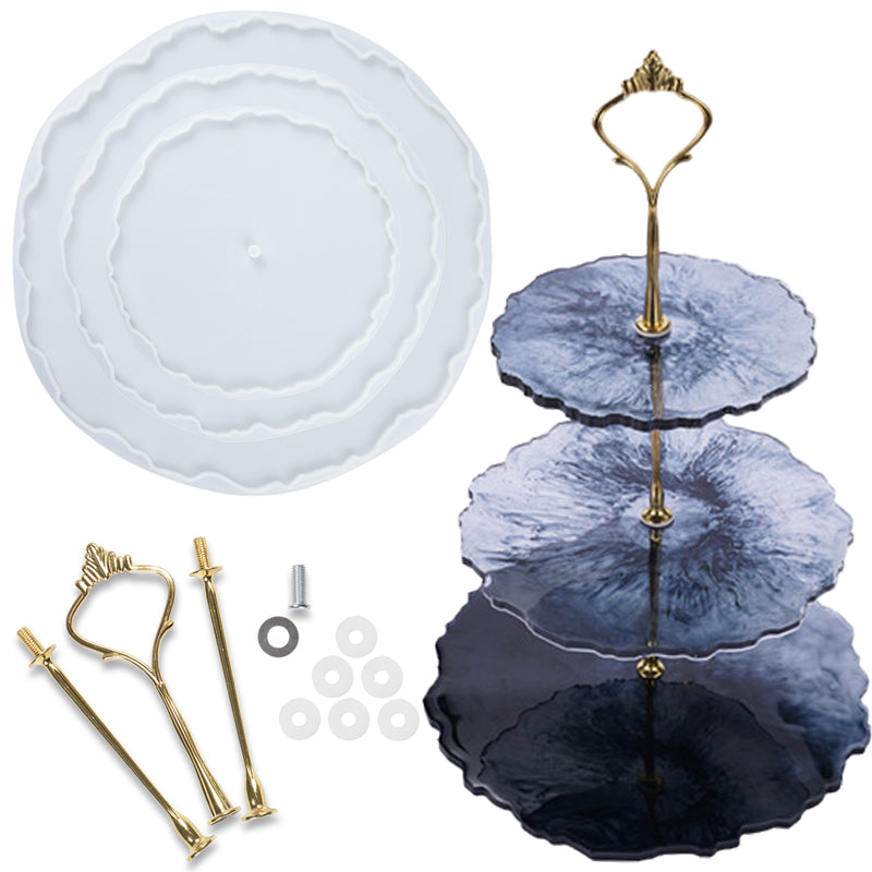 3 Tier Cake Stand Epoxy Resin Molds Geode Agate Silicone Trays with Hardware Fittings, Round