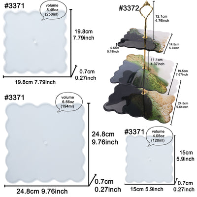 3 Tier Cake Stand Epoxy Resin Molds Geode Agate Silicone Trays with Hardware Fittings Square