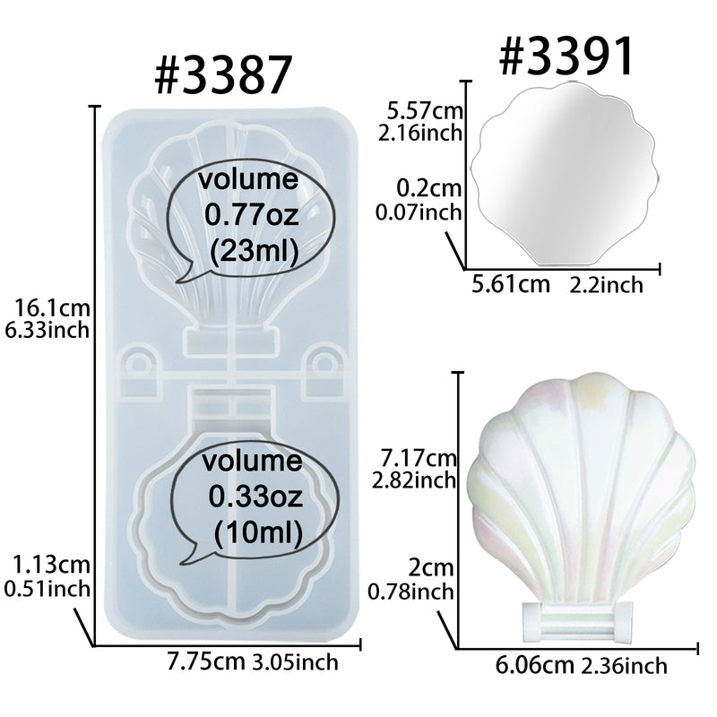 Seashell Compact Mirror Resin Silicone Mold with 10 Mirrors