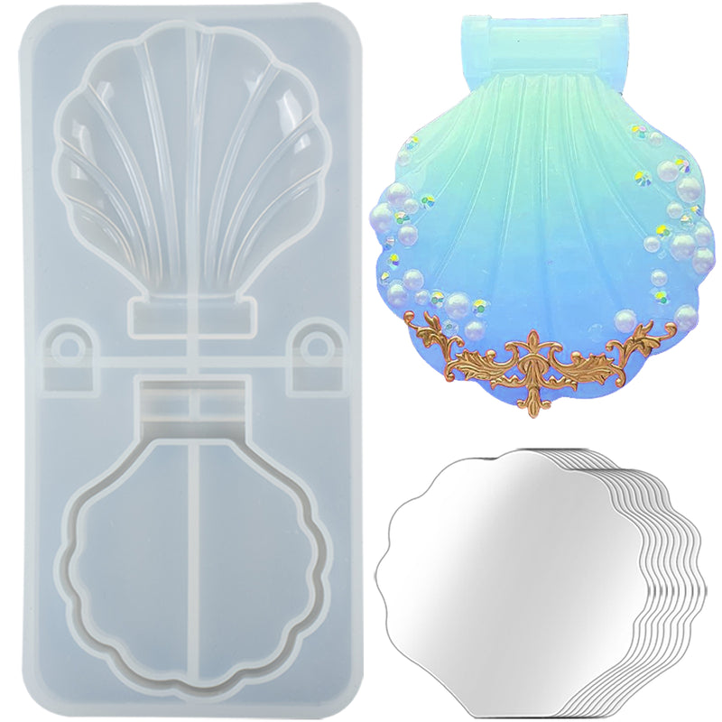 Seashell Compact Mirror Resin Silicone Mold with 10 Mirrors