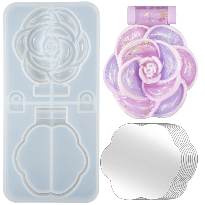 Rose Compact Mirror Resin Silicone Mold with 10 Mirrors