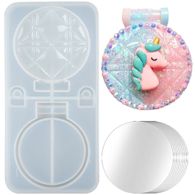 Round Compact Mirror Resin Silicone Mold with 10 Mirrors
