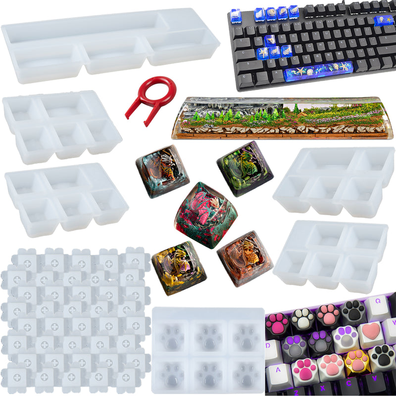 Keyboard Wrist Rest and Keycaps Resin Silicone Molds Set with Key Puller