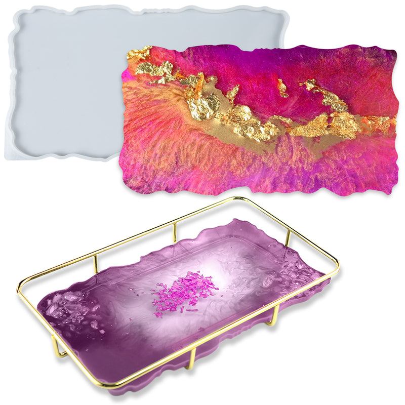 Geode Agate Platter Epoxy Resin Mold with Metal Frame, Rectangle 12.4x6.9inch