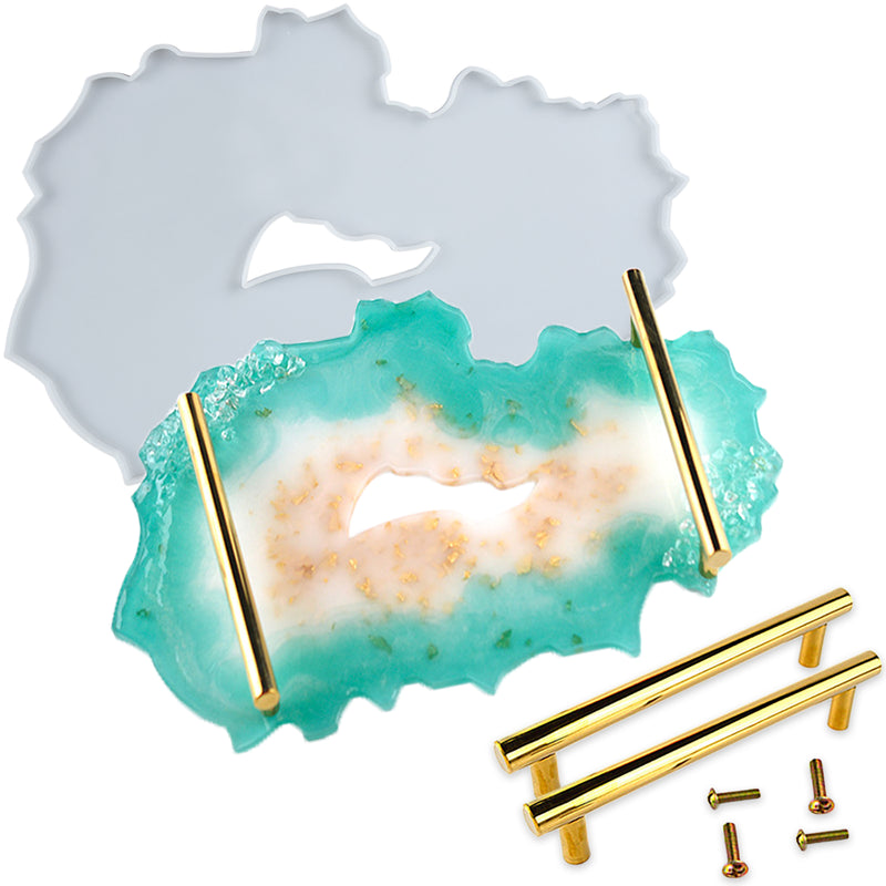 Hollow Geode Agate Platter Mold Silicone Tray with Handles 14x9inch