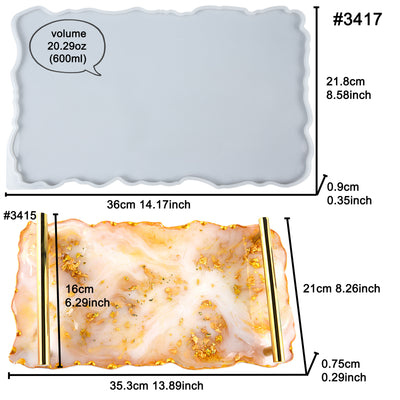 Agate Tray Silicone Resin Mold with Handles, Large Rectangular 14x8.5inch