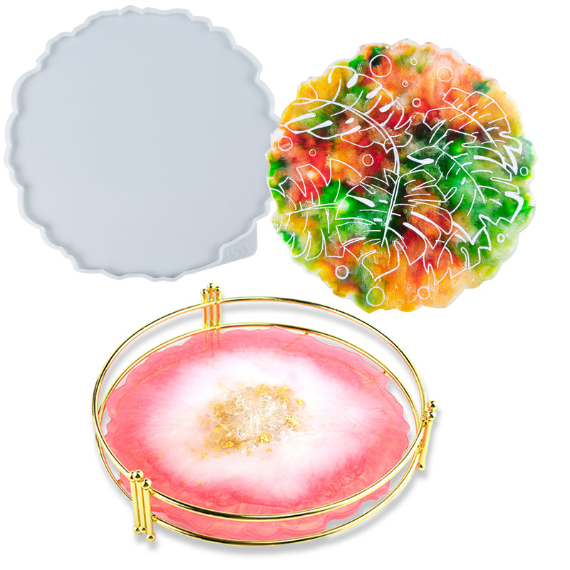 Agate Tray Silicone Resin Mold with Metal Frame, Round 10.2inch