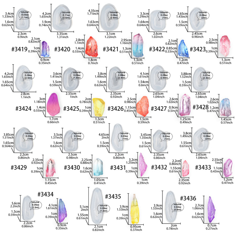 Crystal Quartz Rock Epoxy Resin Silicone Molds Set 18-count Small 0.9-1.6inch