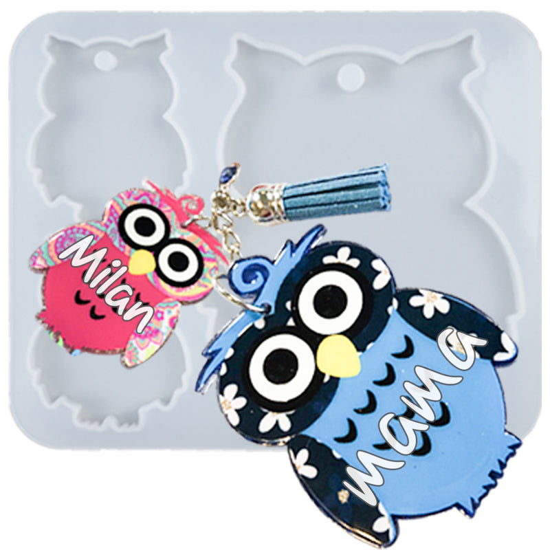 Owl Mom and Baby Keychain Resin Silicone Mold