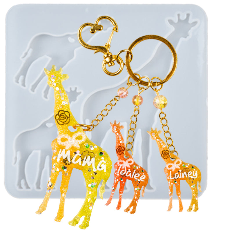 Giraffe Mom and Baby Keychain Resin Silicone Mold