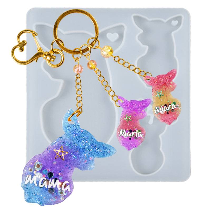 Deer Mama and Baby Keychain Resin Silicone Mold