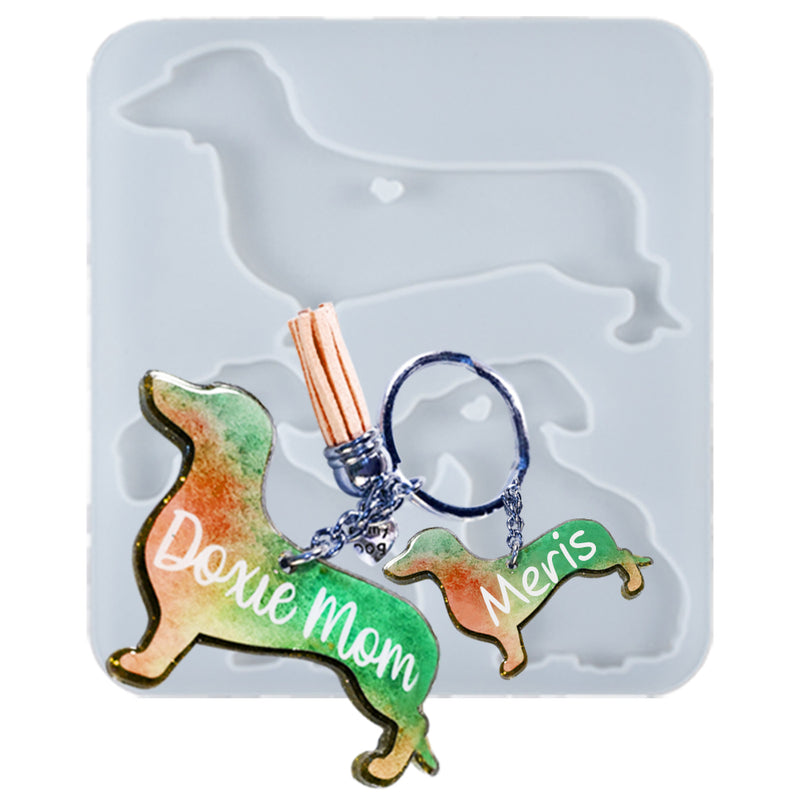 Dachshund Mama and Baby Keychain Resin Silicone Mold
