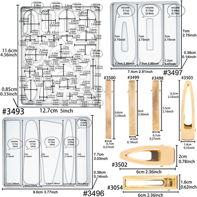 Resin Jewelry Casting Molds with Metal Barrettes for Earrings, Hair Clip 19-in-set