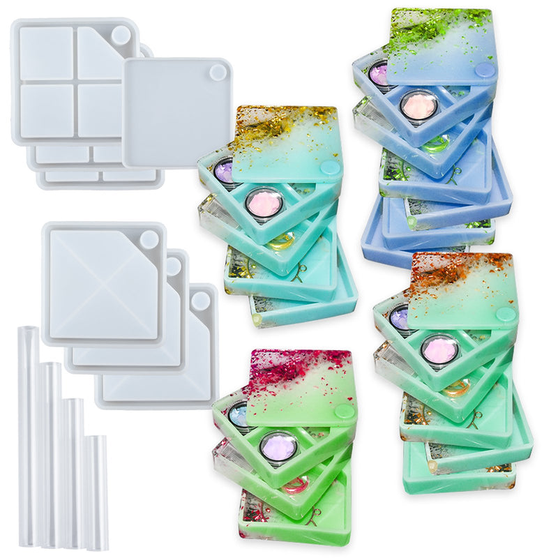 Rotating Trinket Box Resin Silicone Molds Set 11-count, Square 4.1inch