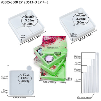 Rotating Trinket Box Resin Silicone Molds Set 11-count, Square 4.1inch