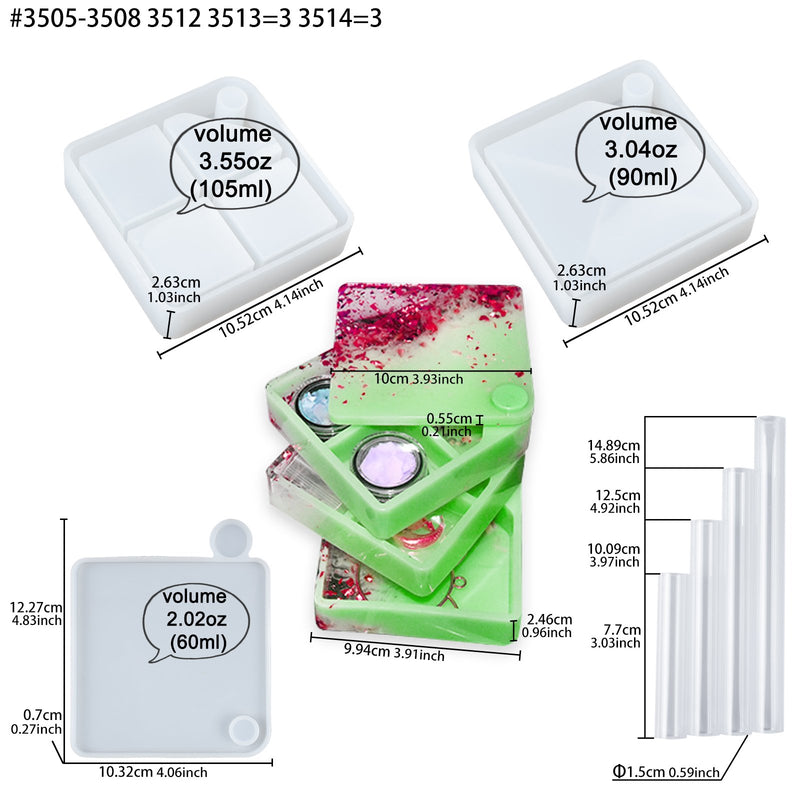 Rotating Trinket Box Resin Silicone Molds Set 11-count, Square 4.1inch