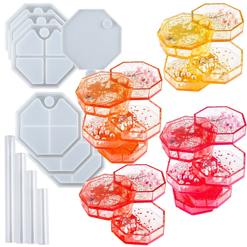 Rotating Jewelry Box Resin Molds Set 11-count, Octagon 4.1inch