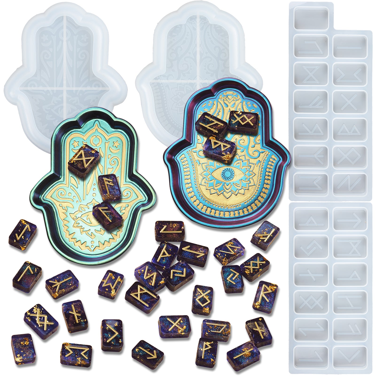 Hamsa Hand and Rune Stone Resin Silicone Molds Set Length 1.18-6inch ...