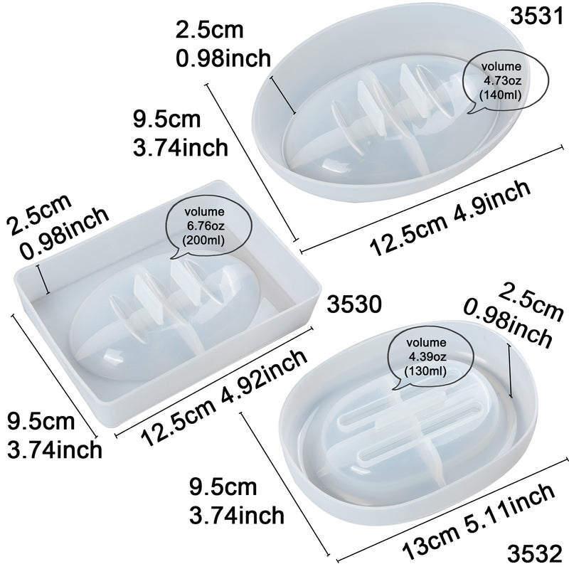 Soap Dish Resin Silicone Molds with Drain 3-Count Length 4.9-5.1inch