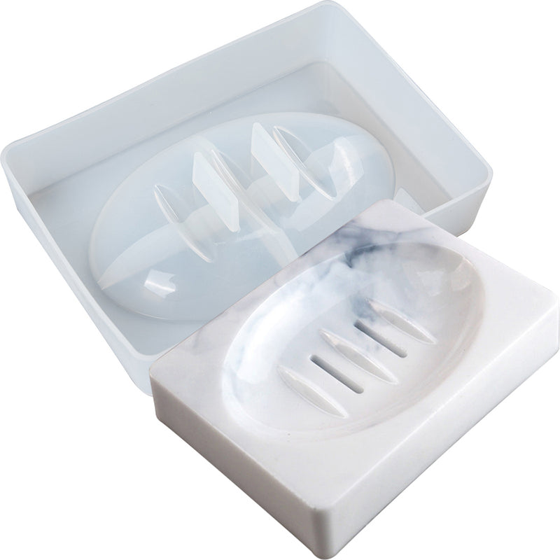 Rectangle Soap Dish Resin Silicone Mold with Drain 4.92x3.74x1inch