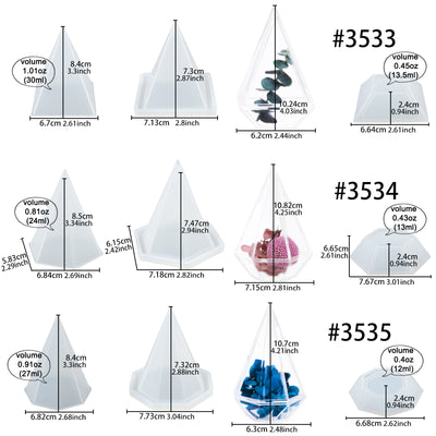 Pyramid Storage Box Epoxy Resin Silicone Molds with Lids 3-count Height 4-4.3inch