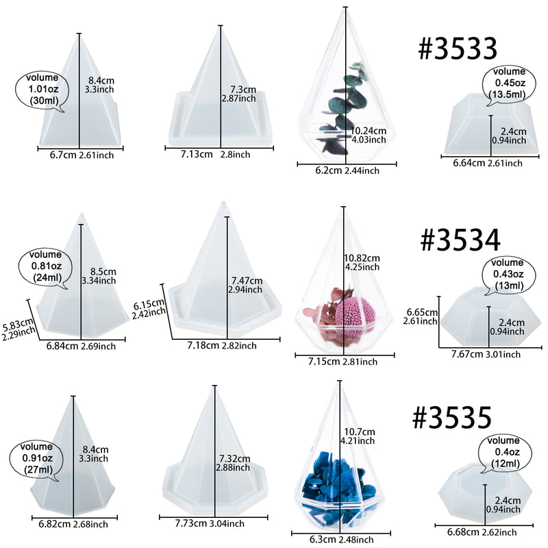 Pyramid Storage Box Epoxy Resin Silicone Molds with Lids 3-count Height 4-4.3inch