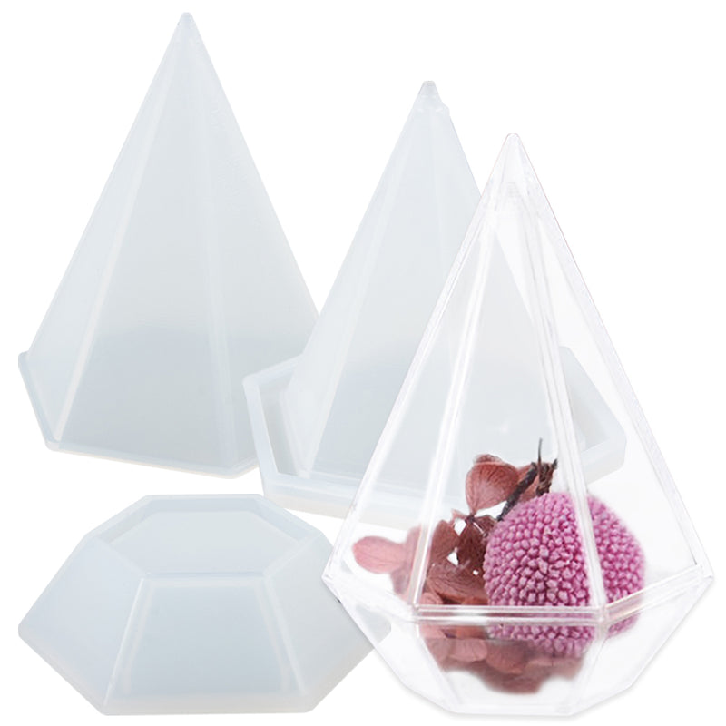 Hexagon Pyramid Storage Box Resin Silicone Mold with Lid