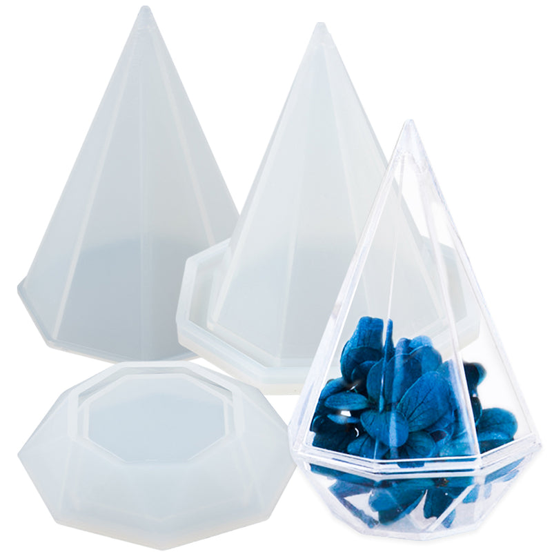 Octagon Pyramid Storage Box Resin Silicone Mold with Lid