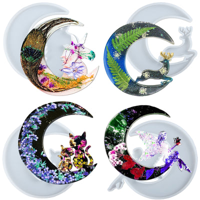 Crescent Moon Resin Silicone Molds Unicorn|Deer|Cats|Fairy 4-count Large 5.2inch