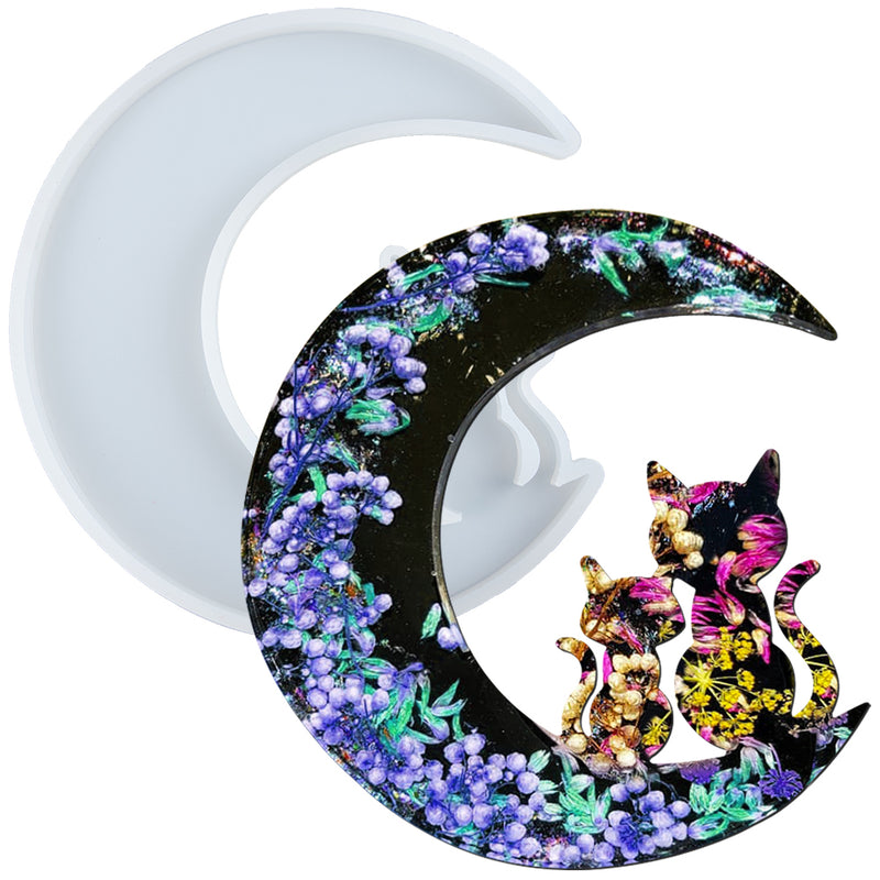 Crescent Moon Resin Silicone Mold Cat 5.2inch