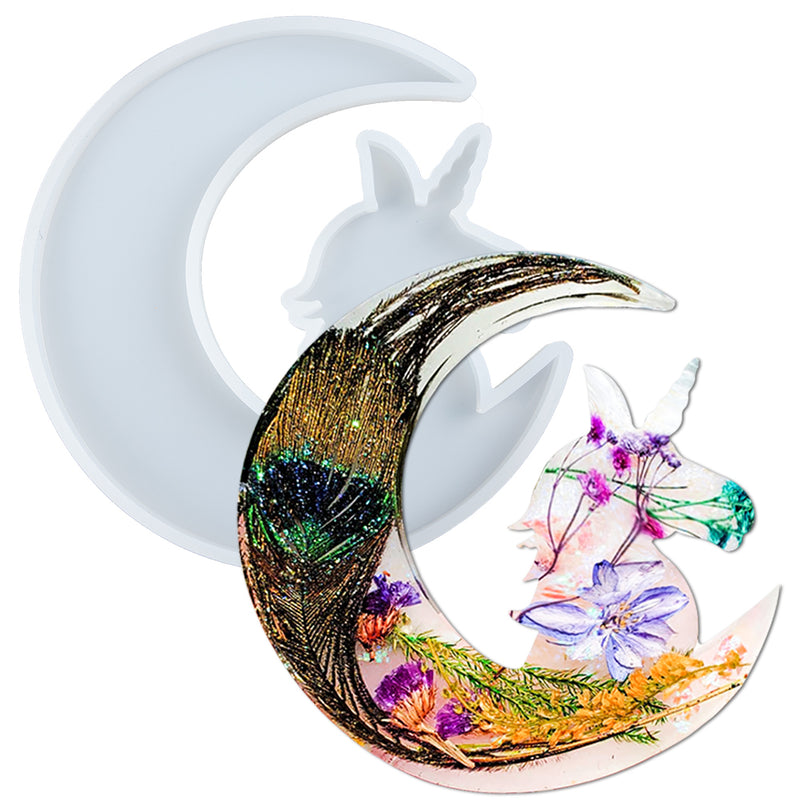 Crescent Moon Resin Silicone Molds Epoxy Casting Unicorn Deer Cat Fairy  4-Count Large 5.2inch