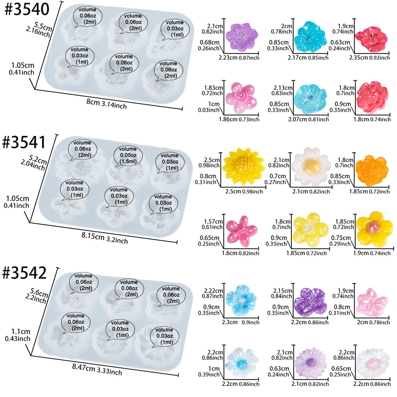 Flower Cabochon Resin Silicone Molds 3-count Mini 0.6-1inch