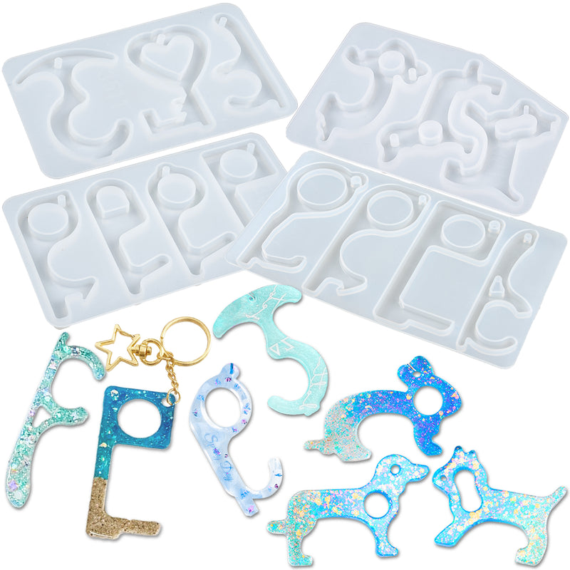 No Touch Door Opener Epoxy Resin Silicone Molds with Holes 4-in-Set