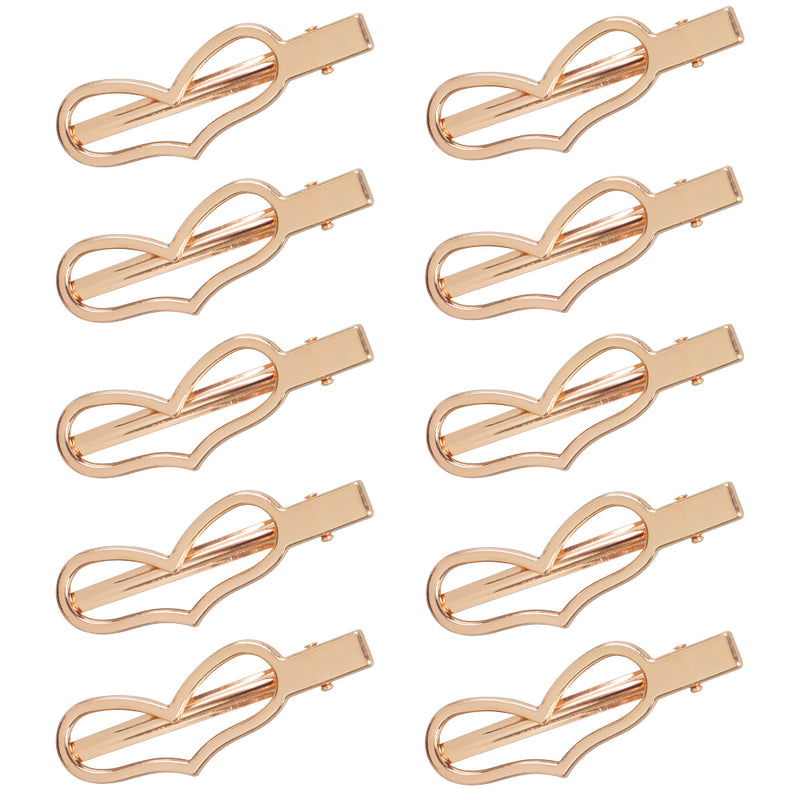 Gold Metal Alligator Hair Clips 10-count, Heart