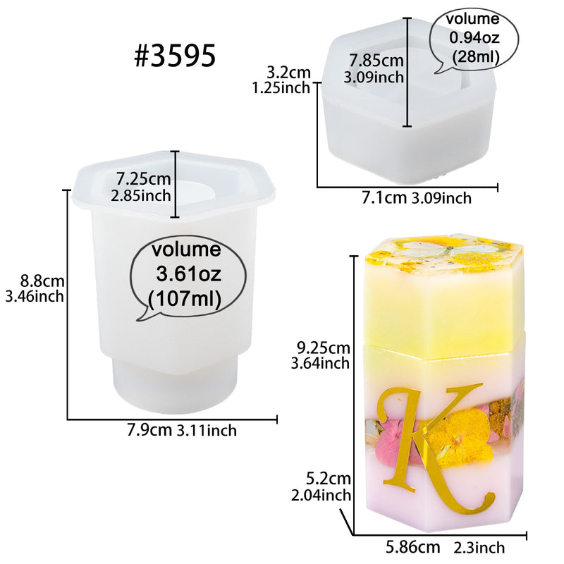 Bottle Container Epoxy Resin Silicone Mold with Screw Cap, Hexagon 2x2x3.6inch