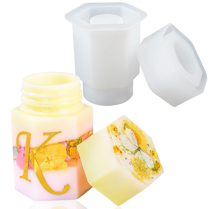 Bottle Container Epoxy Resin Silicone Mold with Screw Cap, Hexagon 2x2x3.6inch